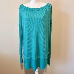 Free People - We The Free Teal Waffle Knit Long Sleeve Thermal Tunic Top Small